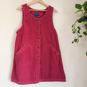 BLUE J. Red Corduroy Overall Dress – Button Front, Sleeveless, Knee Length, L